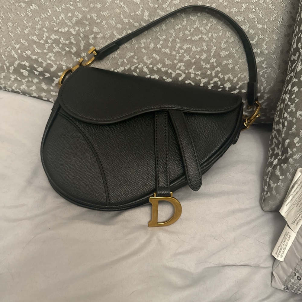 Dior Black Leather Saddle Bag with Gold Accents
